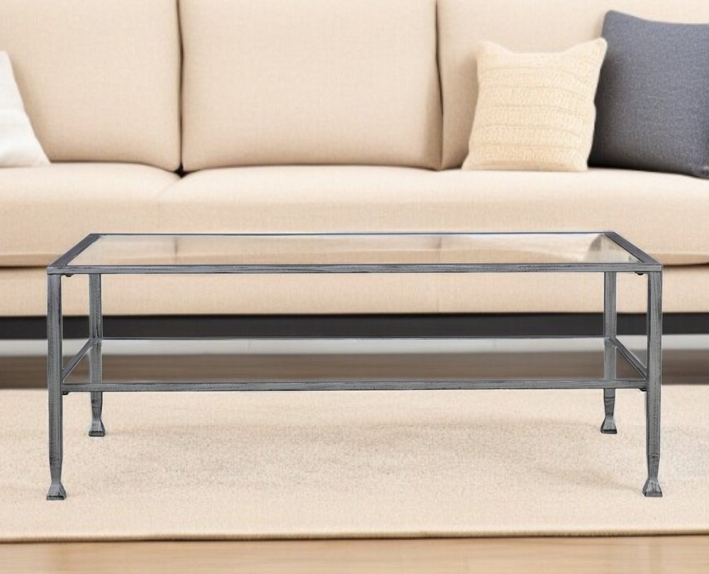 48" Silver Glass and Metal Coffee Table