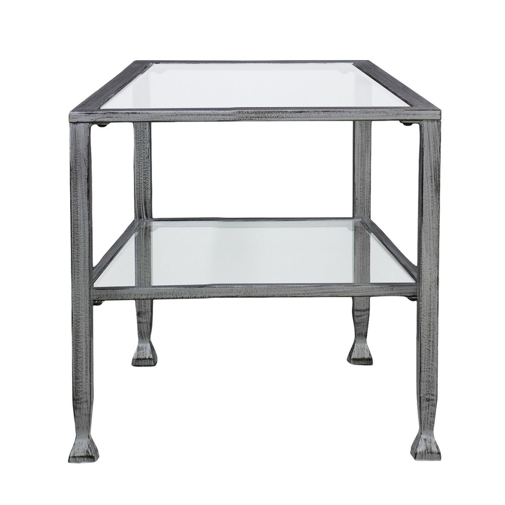 48" Silver Glass and Metal Coffee Table