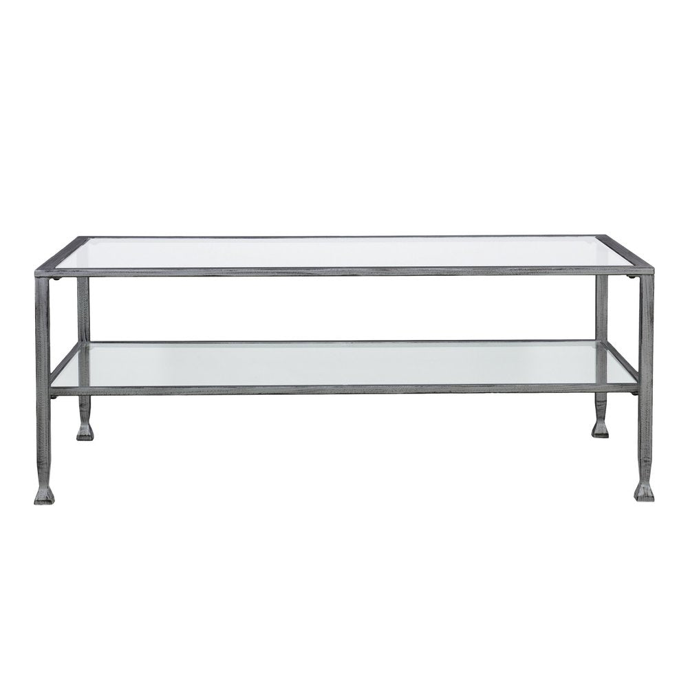 48" Silver Glass and Metal Coffee Table