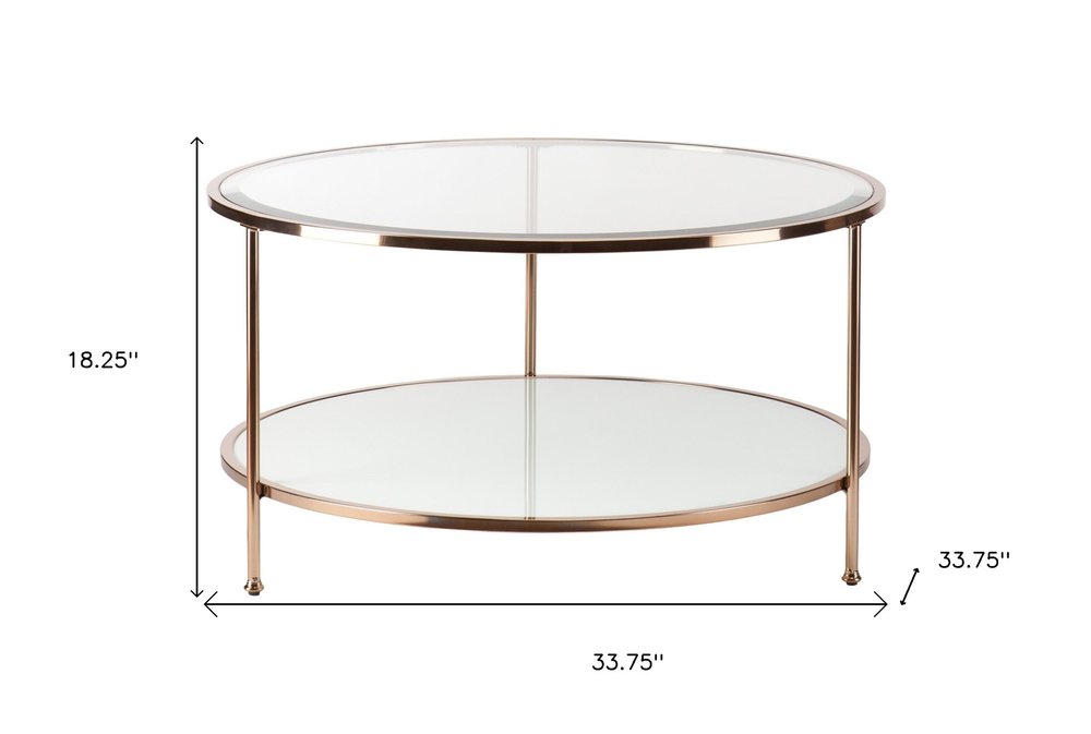 34" Clear and Gold Glass with Iron Round Coffee Table