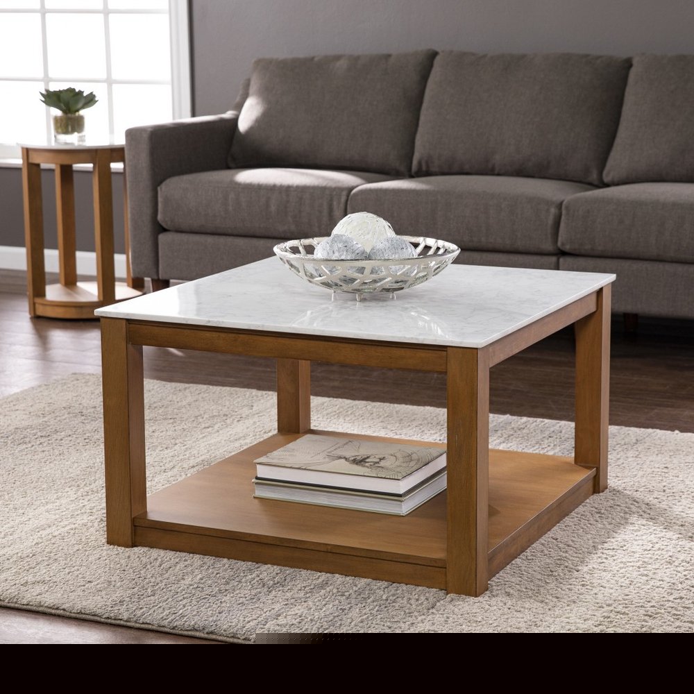 30" Natural And Natural Brown Solid Manufactured Wood Square Coffee Table