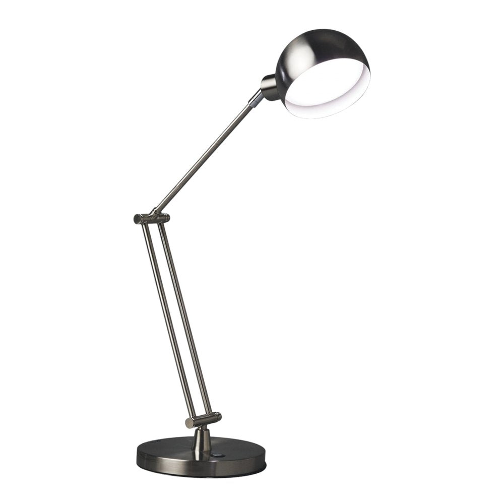 18" Nickel Metal Adjustable Swing Arm LED Desk Lamp With USB