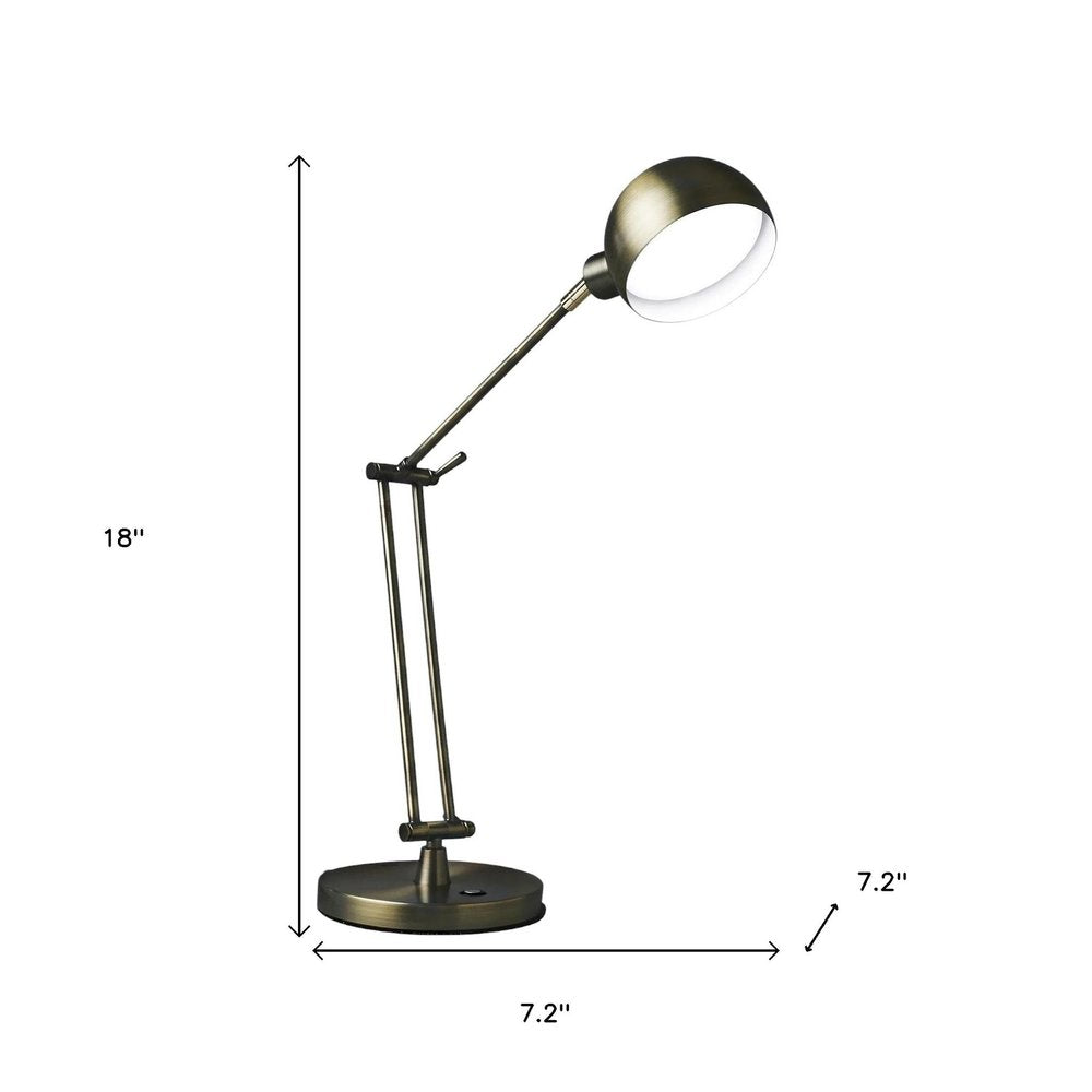 18" Antiqued Bronze Adjustable Swing Arm Desk Lamp USB With Antiqued Bronze Shade