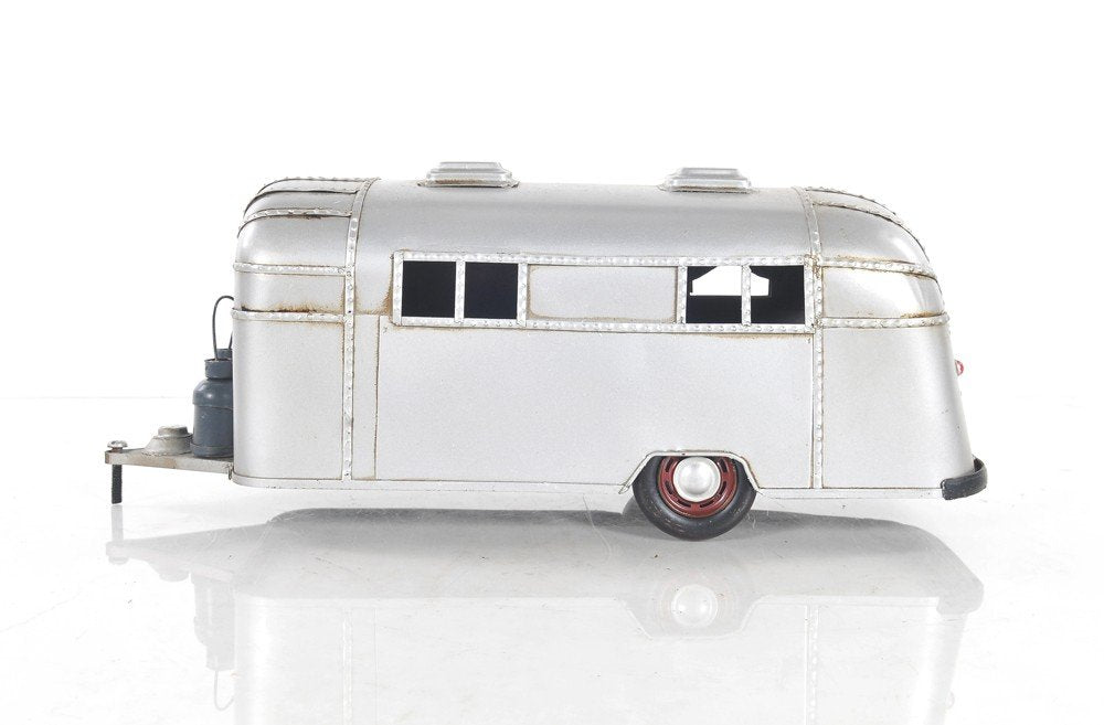 6" Silver Metal Hand Painted Silver Camping Trailer Model Car