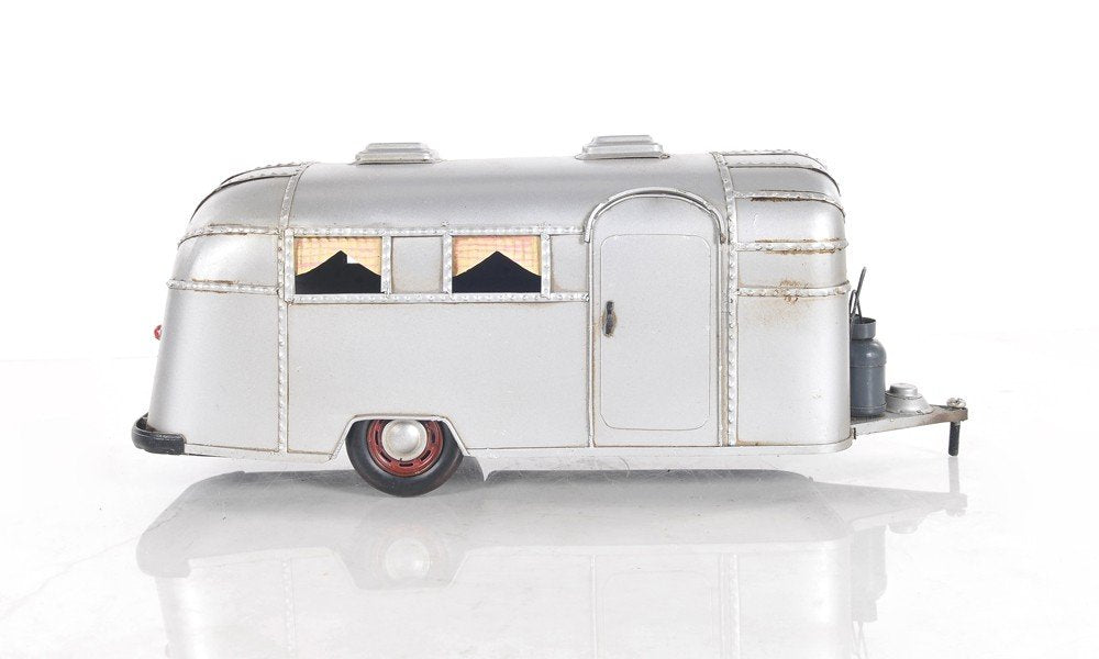 6" Silver Metal Hand Painted Silver Camping Trailer Model Car