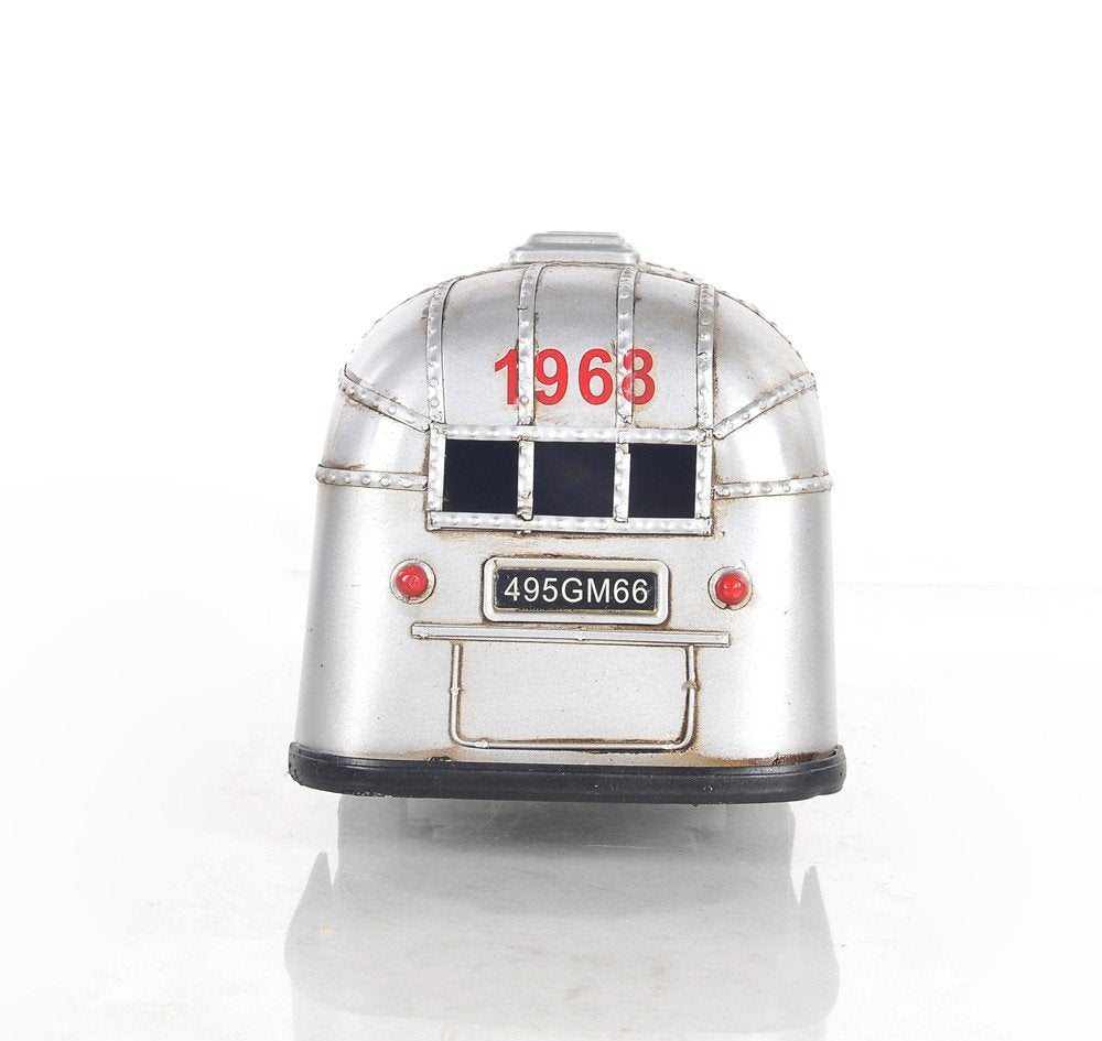 6" Silver Metal Hand Painted Silver Camping Trailer Model Car