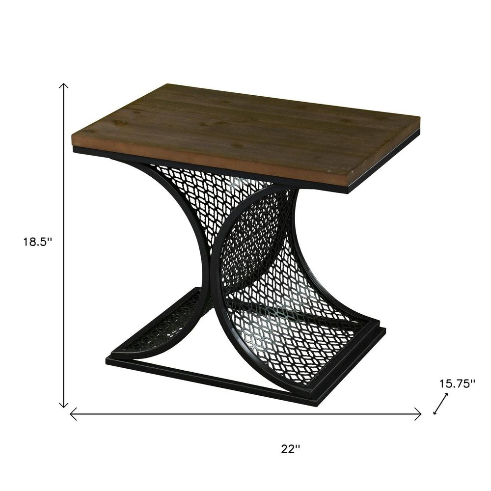 19" Black And Brown Wood And Iron End Table