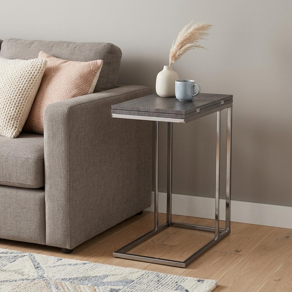25" Silver And Gray Expandable Rectangular End Table