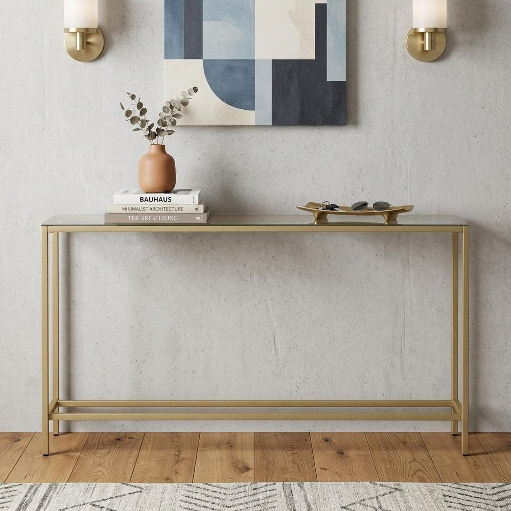 56" Silver and Gold Mirrored Glass Console Table