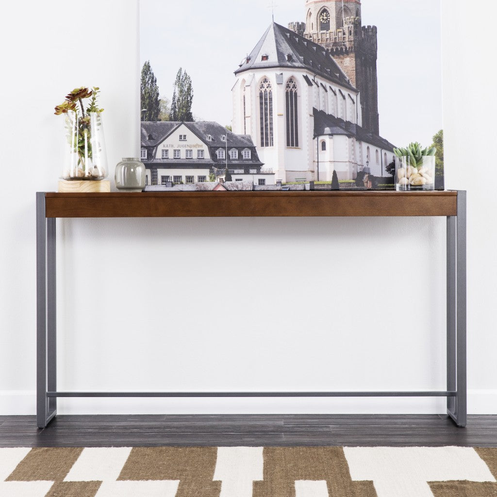 54" Dark Brown and Gunmetal Sled Console Table