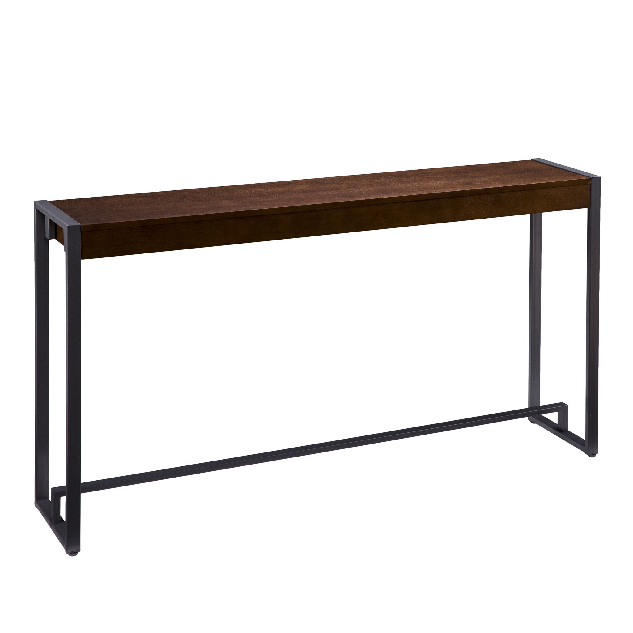 54" Dark Brown and Gunmetal Wood and Metal Sled Console Table