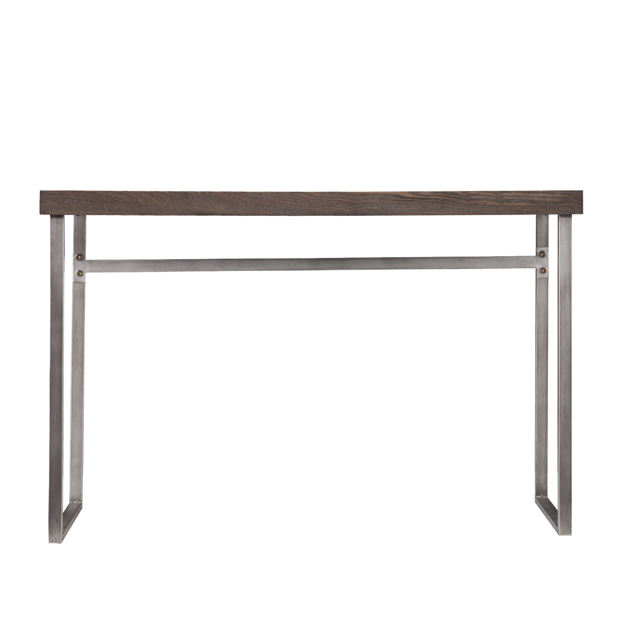 46" Gray Brown and Silver Distressed Sled Console Table