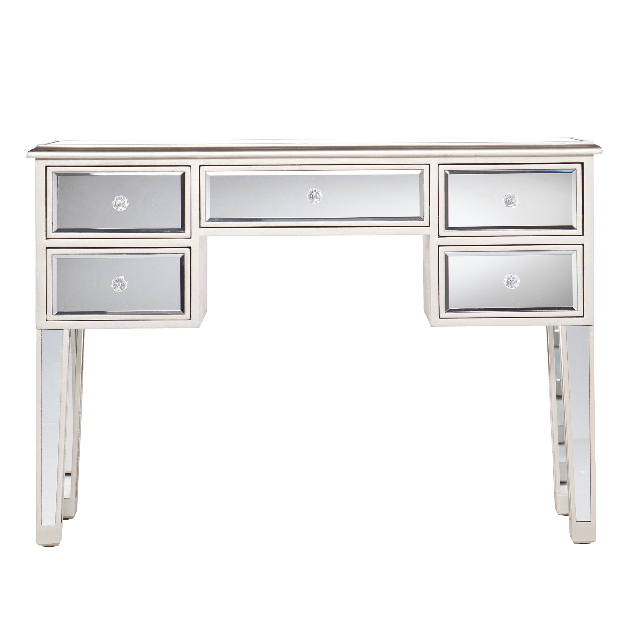 43" Silver Mirrored Glass Console Table With Storage