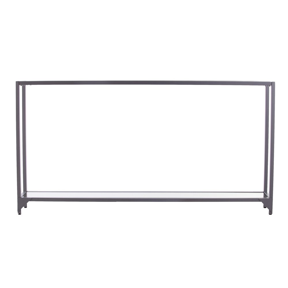 56" Clear and Silver Glass Mirrored Floor Shelf Console Table With Storage