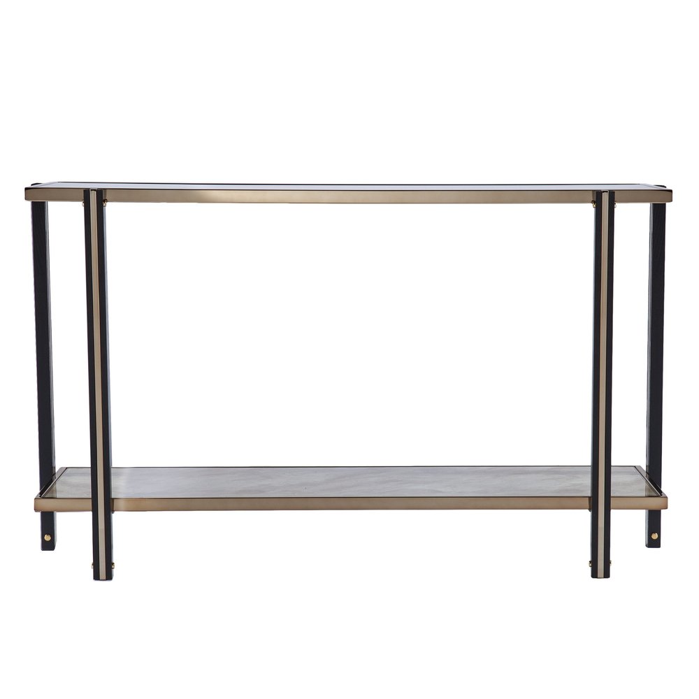 50" Smoky Black and Champagne Mirrored Glass Console Table With Shelf
