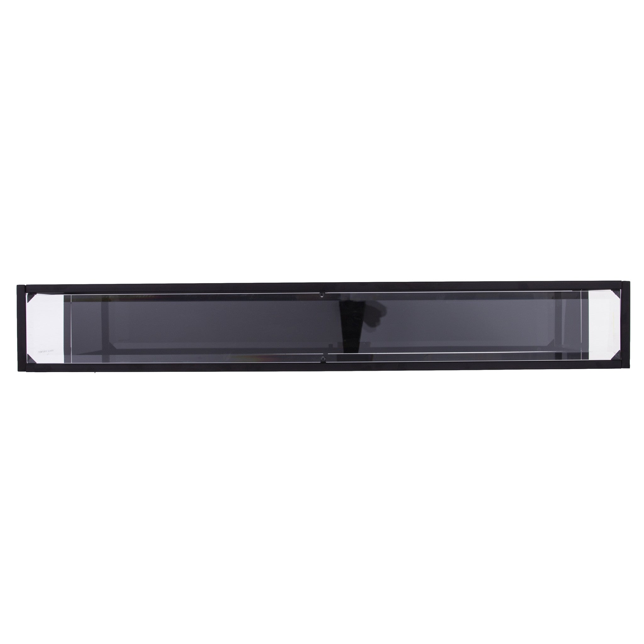 56" Clear and Black Glass Frame Console Table With Shelves