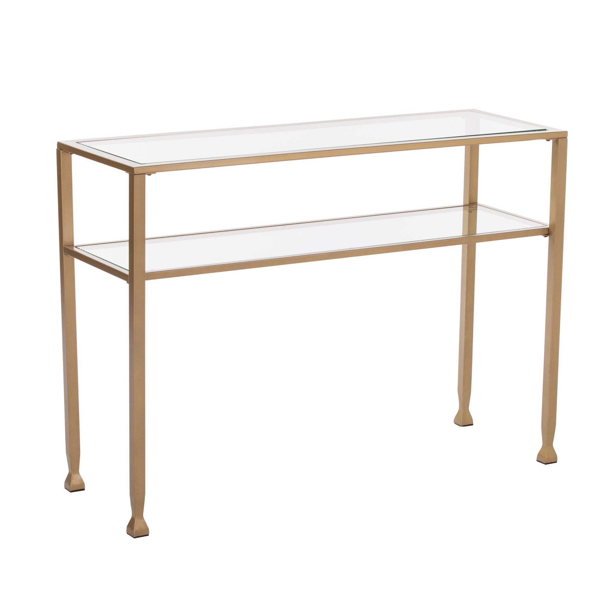 43" Clear and Gold Glass Console Table With Storage