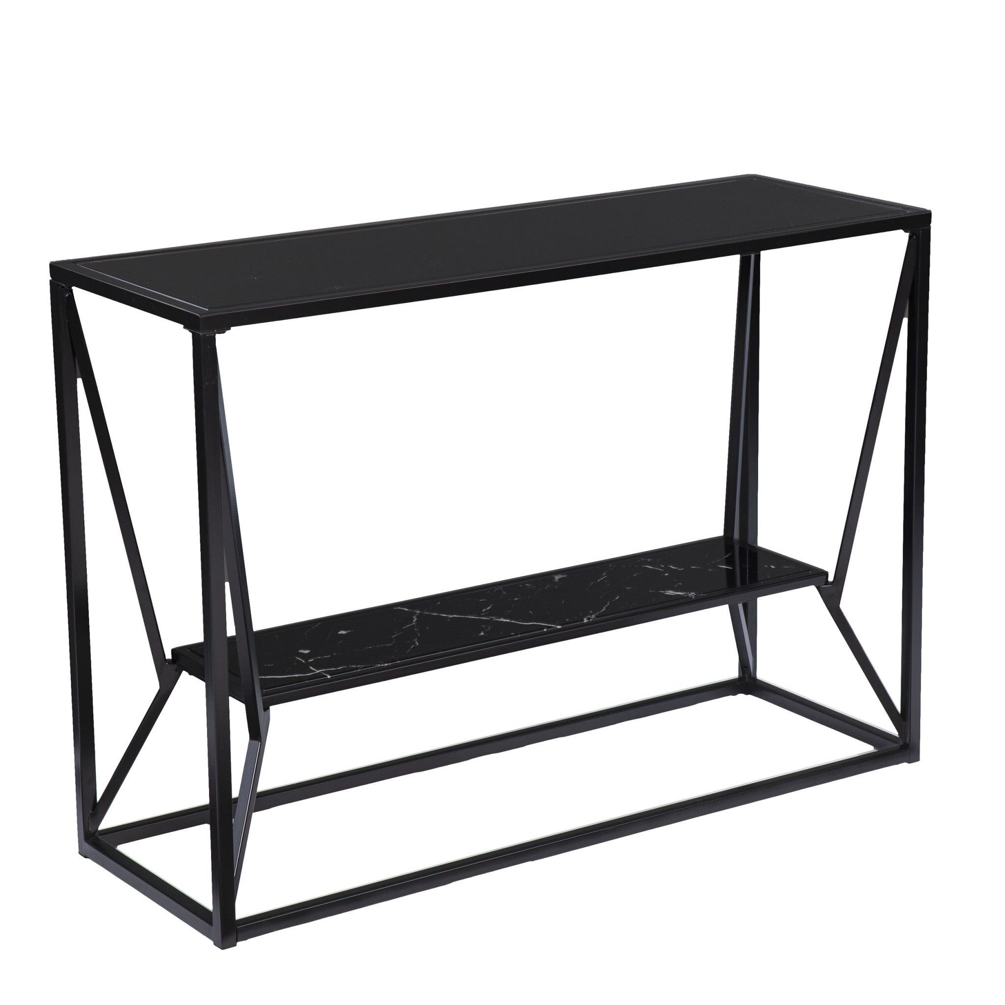 42" Black Glass Frame Console Table With Storage