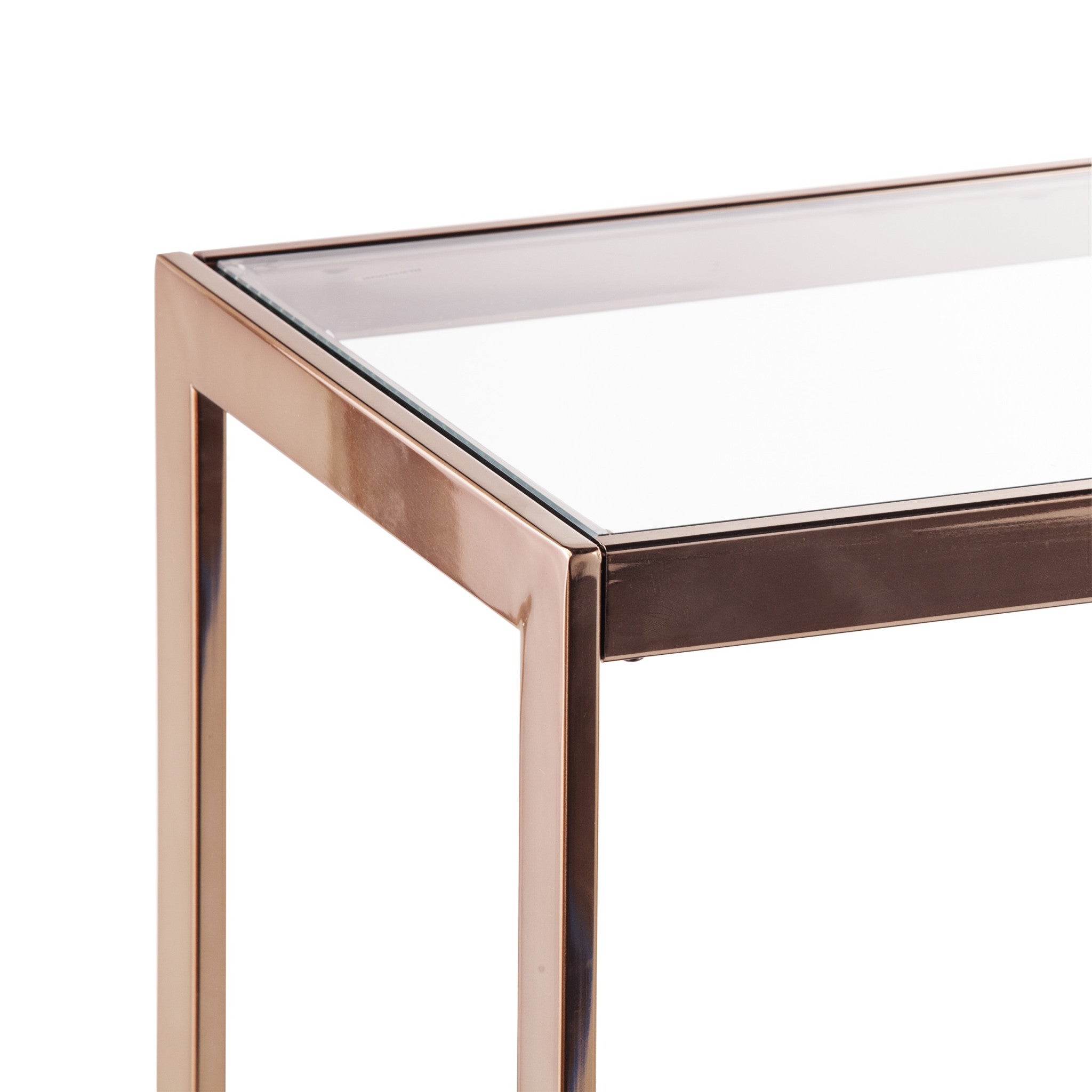 48" Clear Black and Champagne Glass Floor Shelf Console Table With Shelf