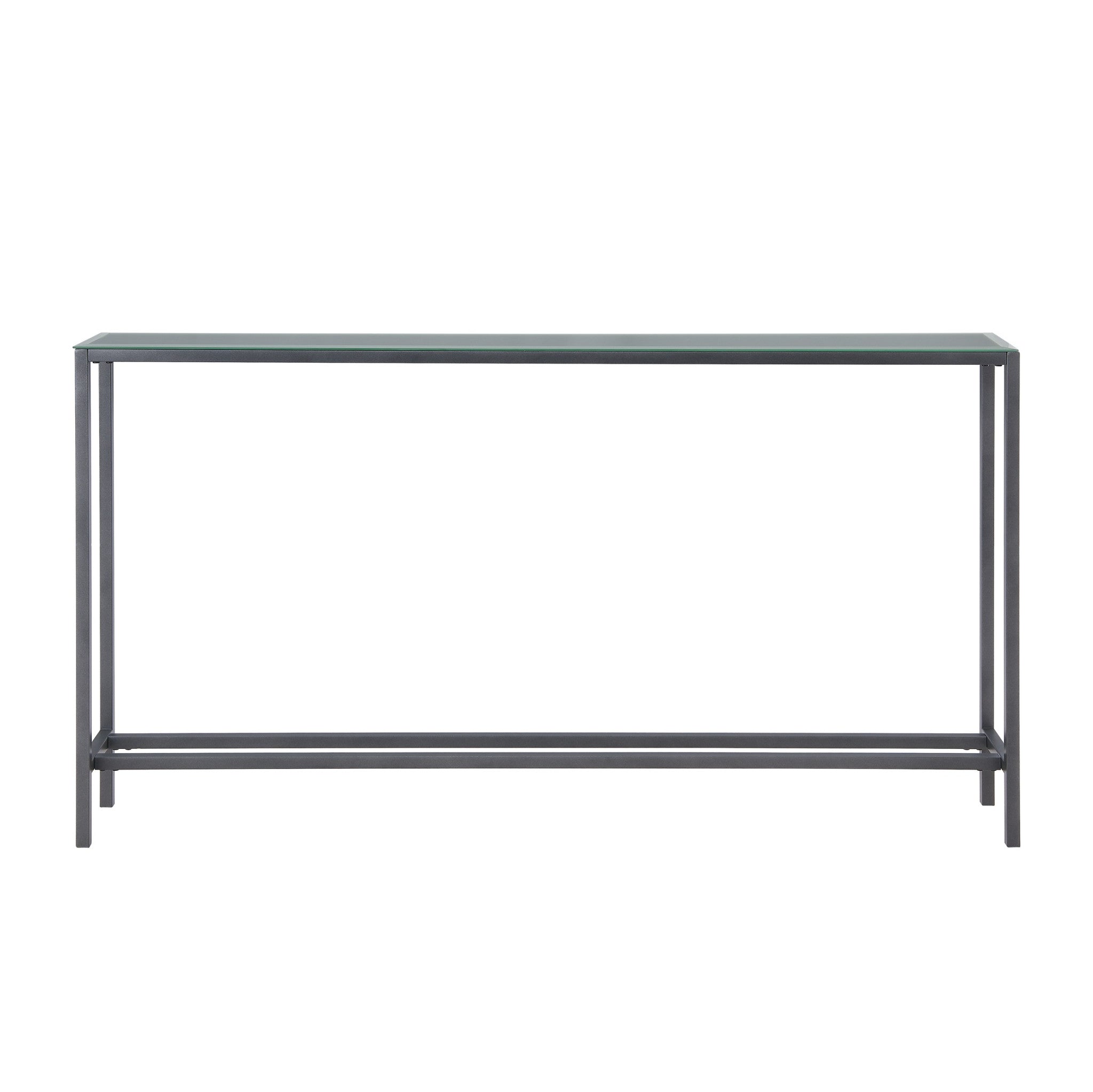 56" Silver and Gunmetal Mirrored Glass and Metal Console Table