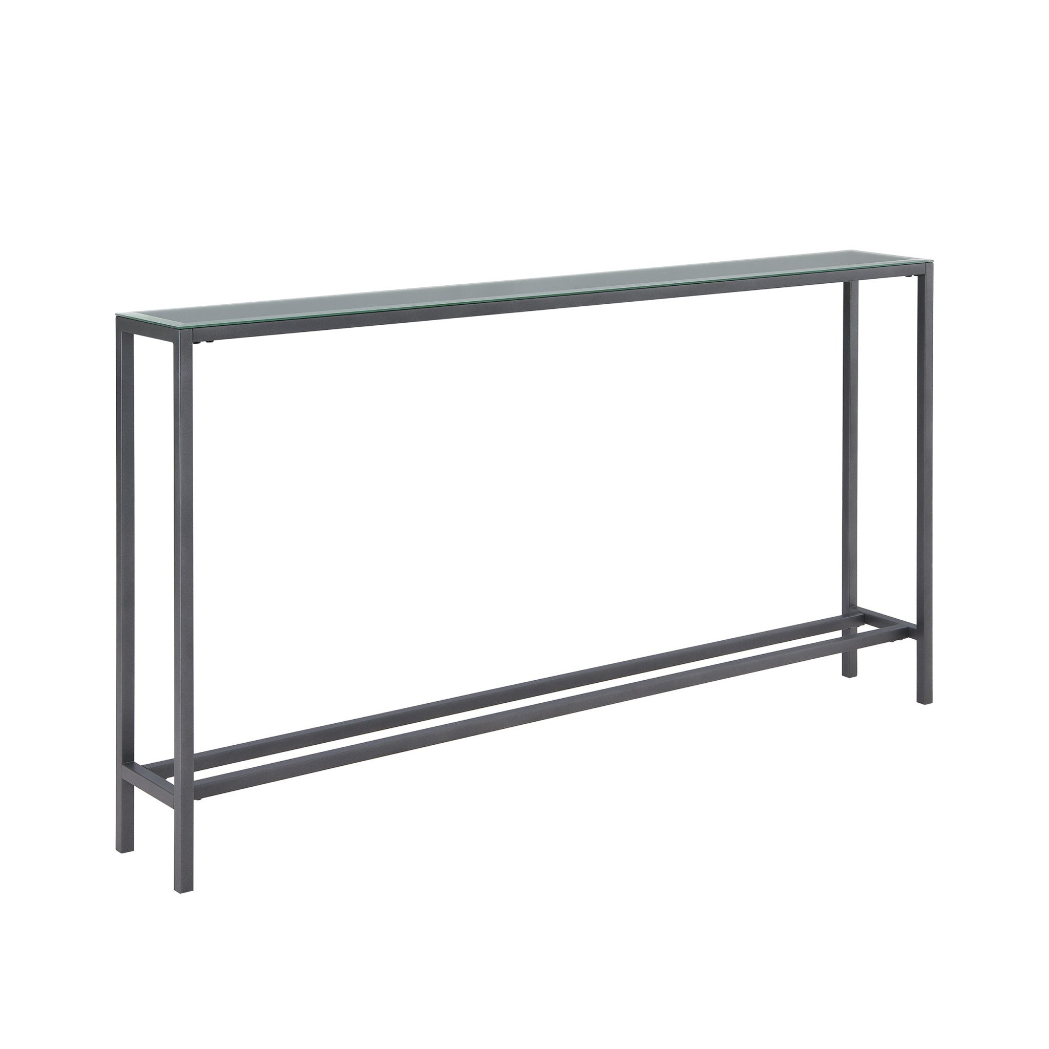56" Black and Gunmetal Mirrored Glass Console Table