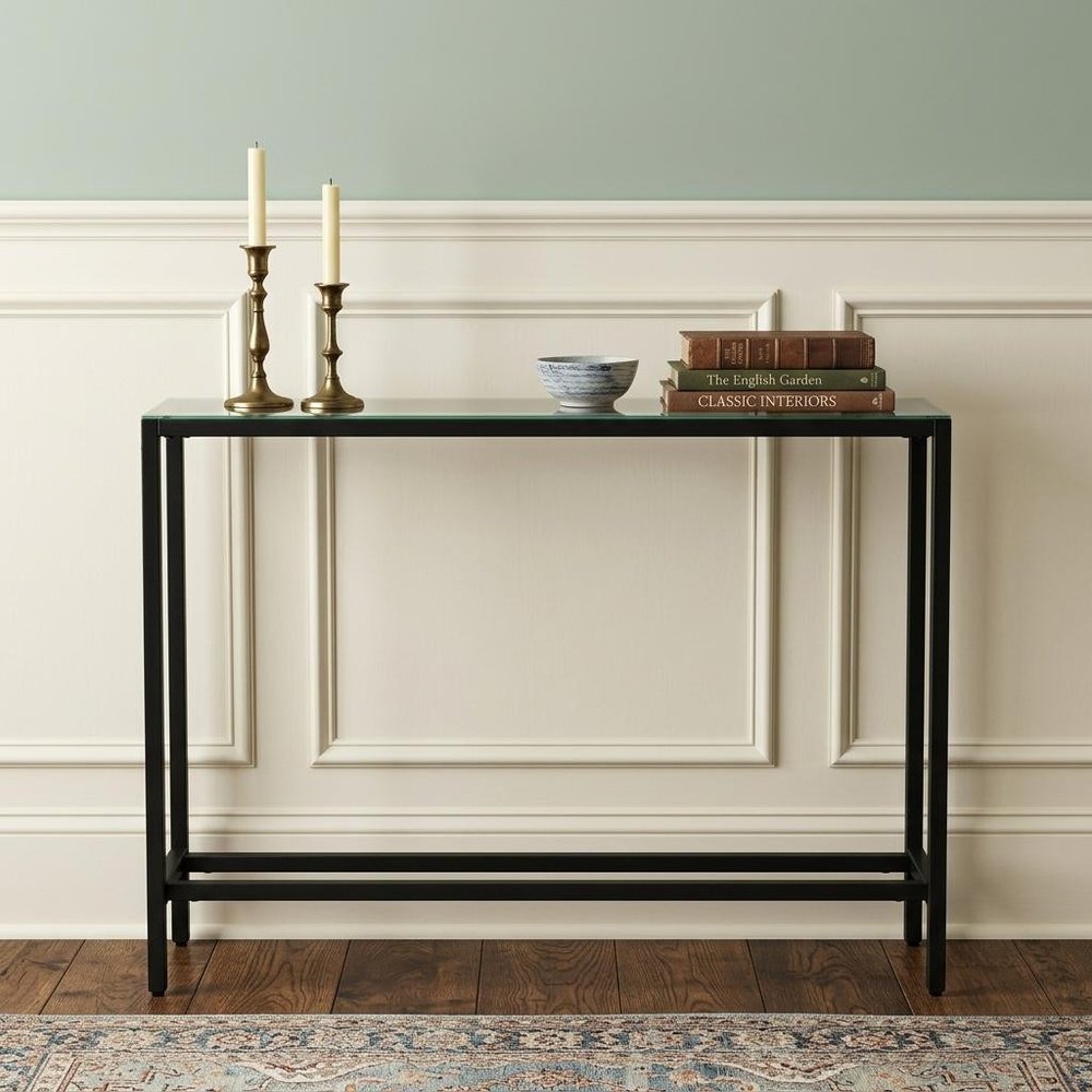 36" Black Mirrored Glass Console Table