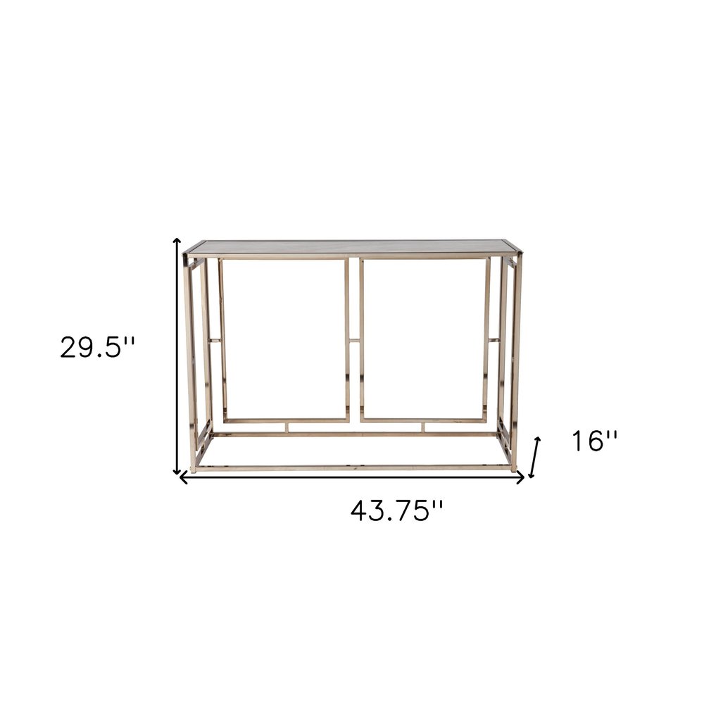 44" Champagne and Gold Faux Marble and Metal Frame Console Table
