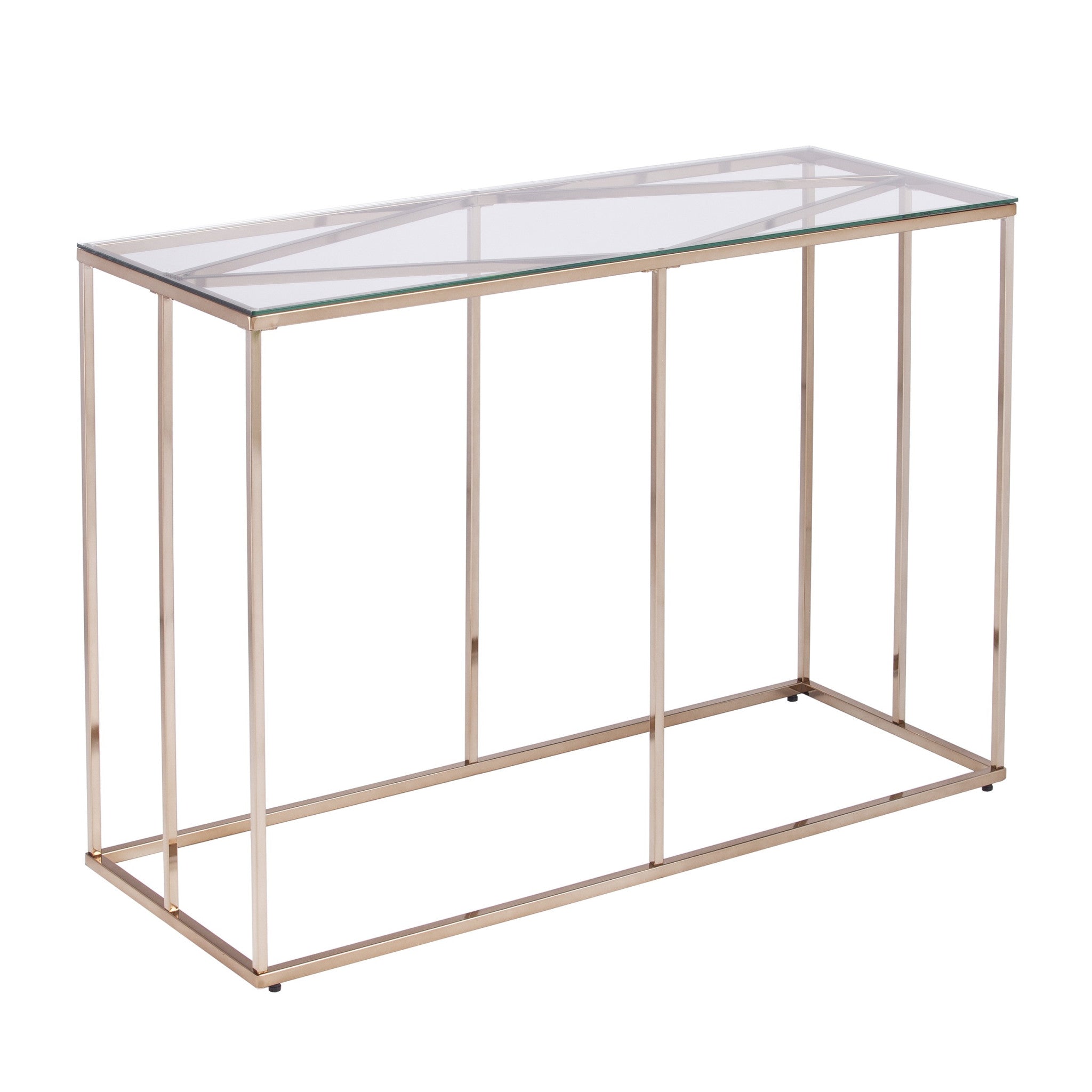 42" Clear and Gold Glass Frame Console Table