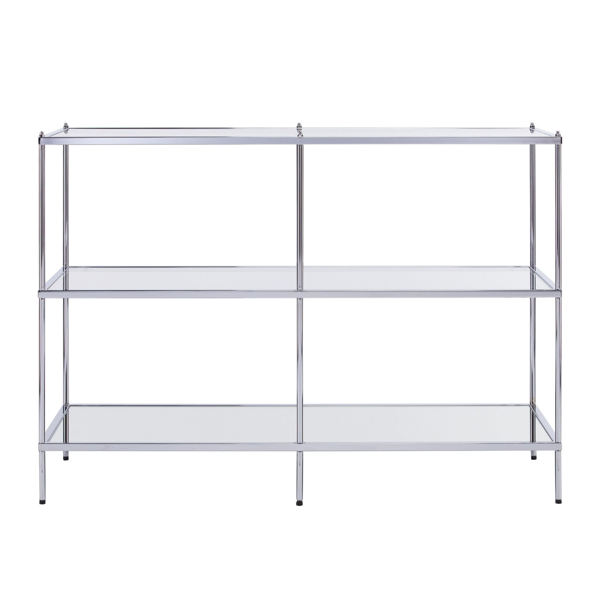 42" Clear and Silver Glass Mirrored Floor Shelf Console Table With Storage