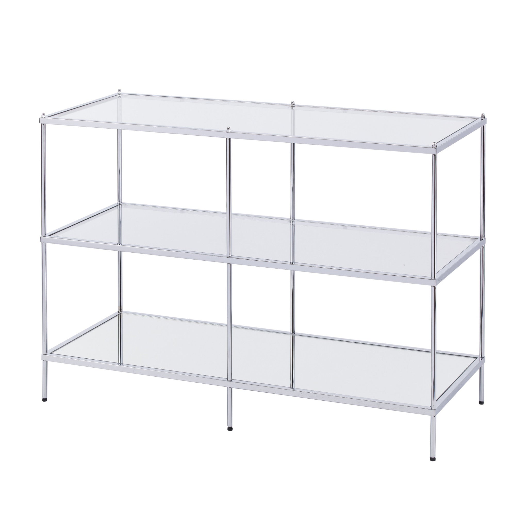 42" Clear and Silver Glass Mirrored Floor Shelf Console Table With Storage