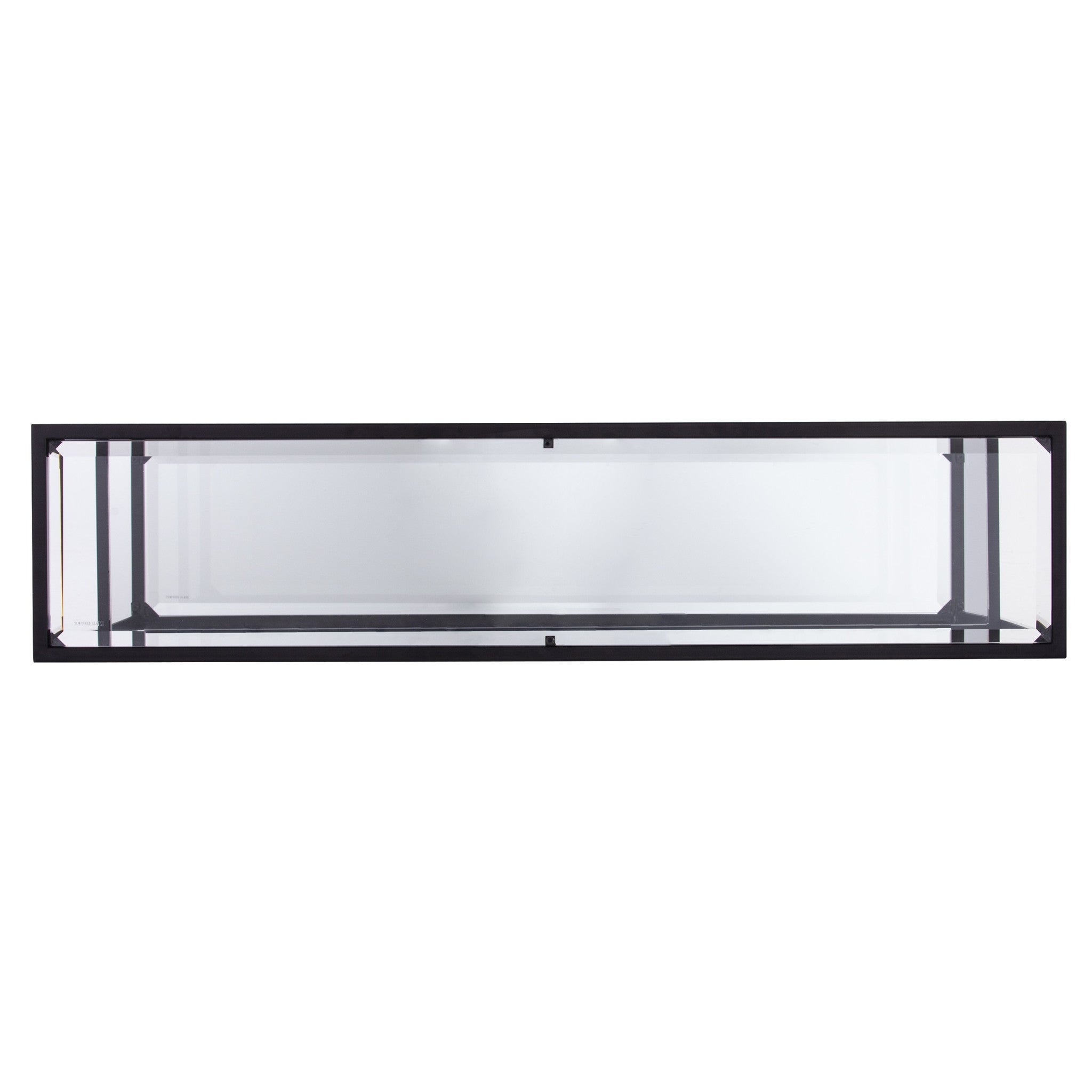 52" Clear and Black Glass Mirrored Frame Console Table With Storage