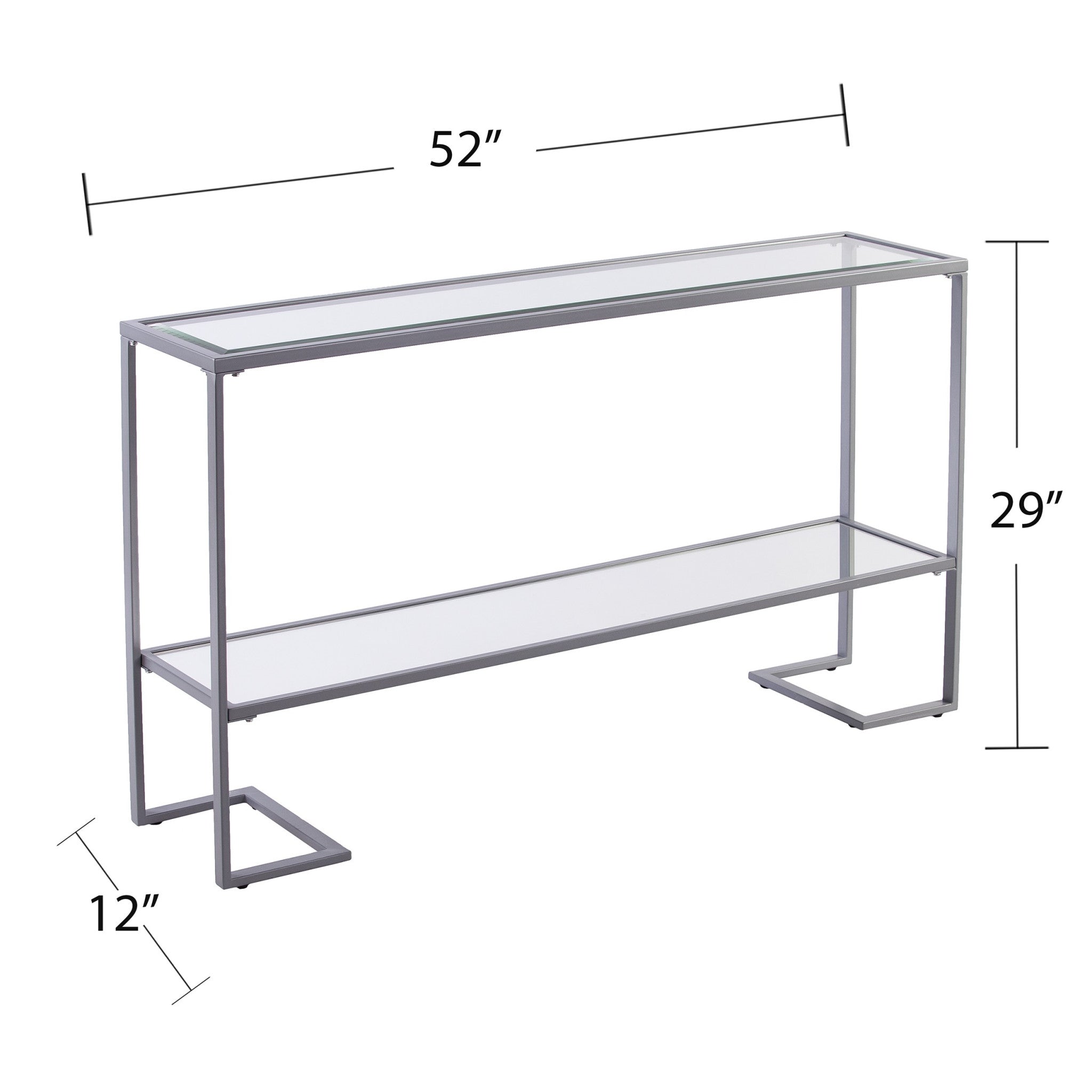 52" Clear and Silver Glass Mirrored Frame Console Table With Storage