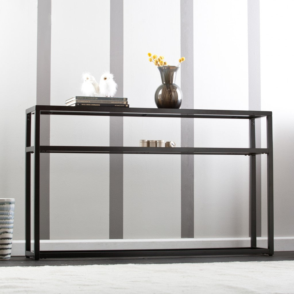 50" Black Glass Frame Console Table With Storage