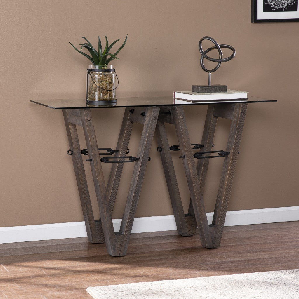 46" Clear and Gray Brown Glass Abstract Console Table