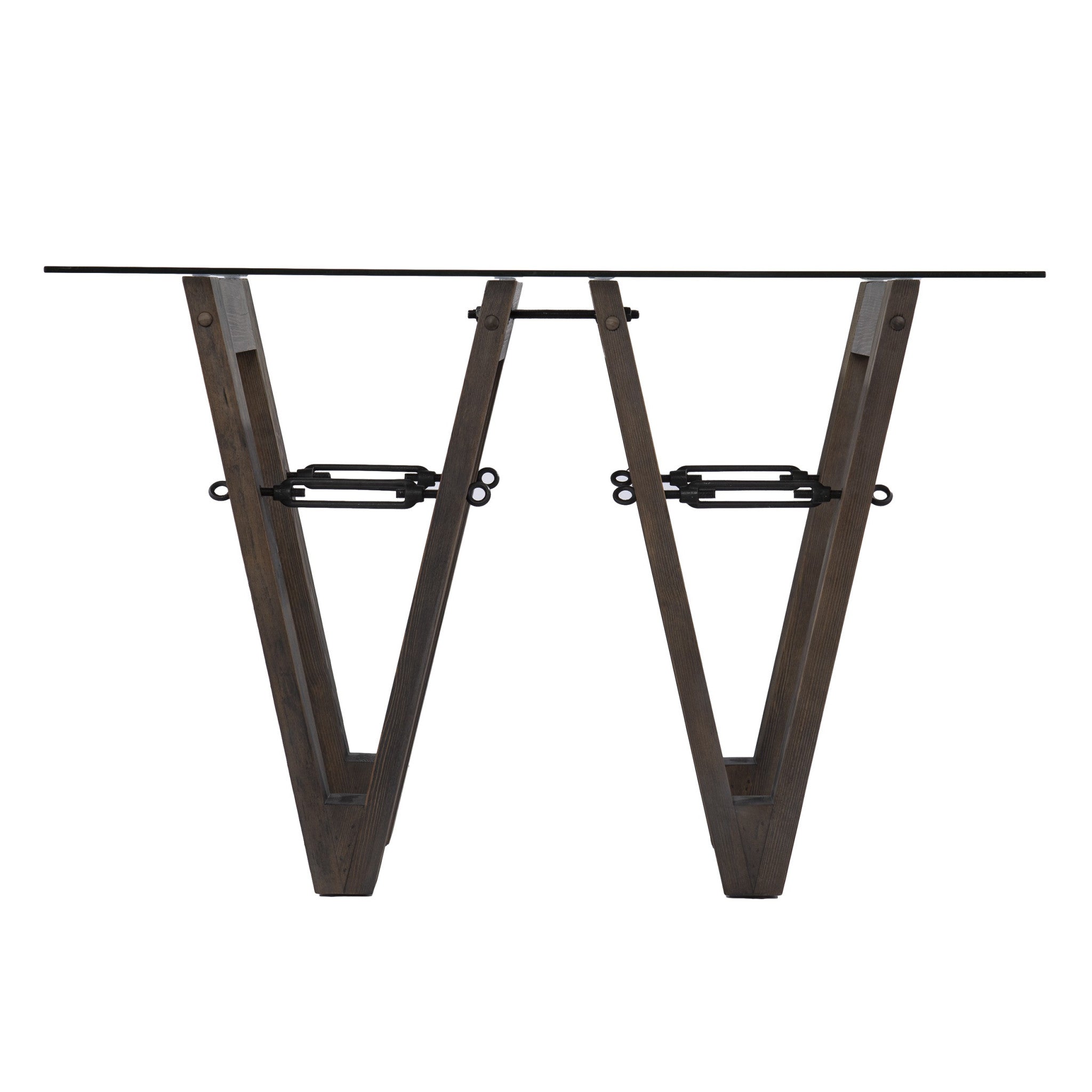 46" Clear Gray and Brown Glass and Solid Wood Abstract Console Table
