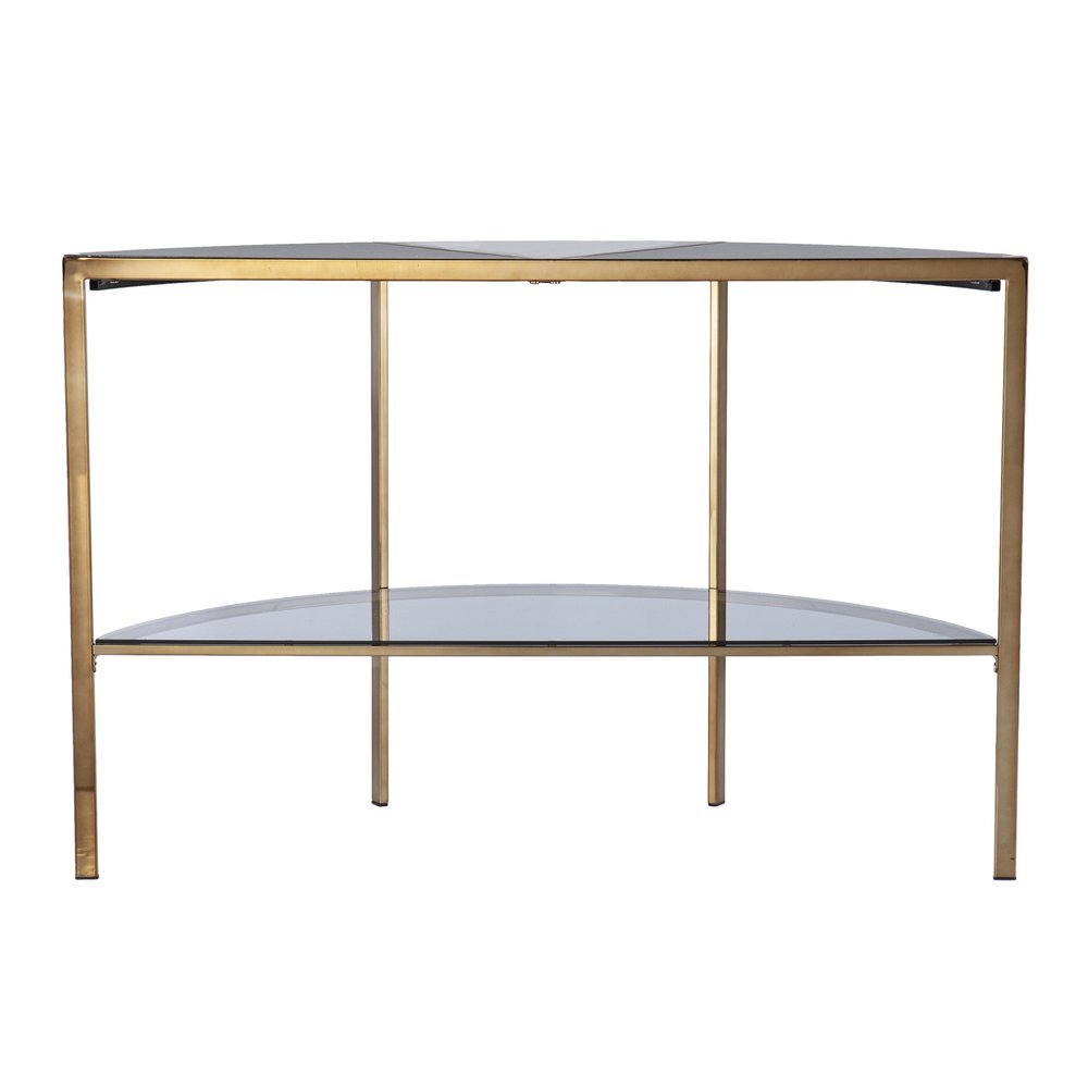 44" Black White and Champagne Faux Marble Half Moon Console Table With Shelves