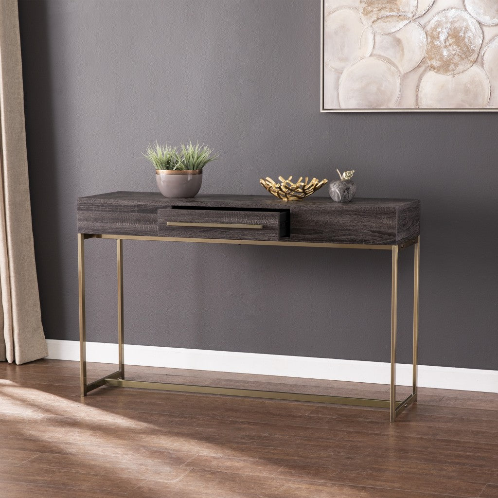 48" Gray and Gold Sled Console Table With Storage