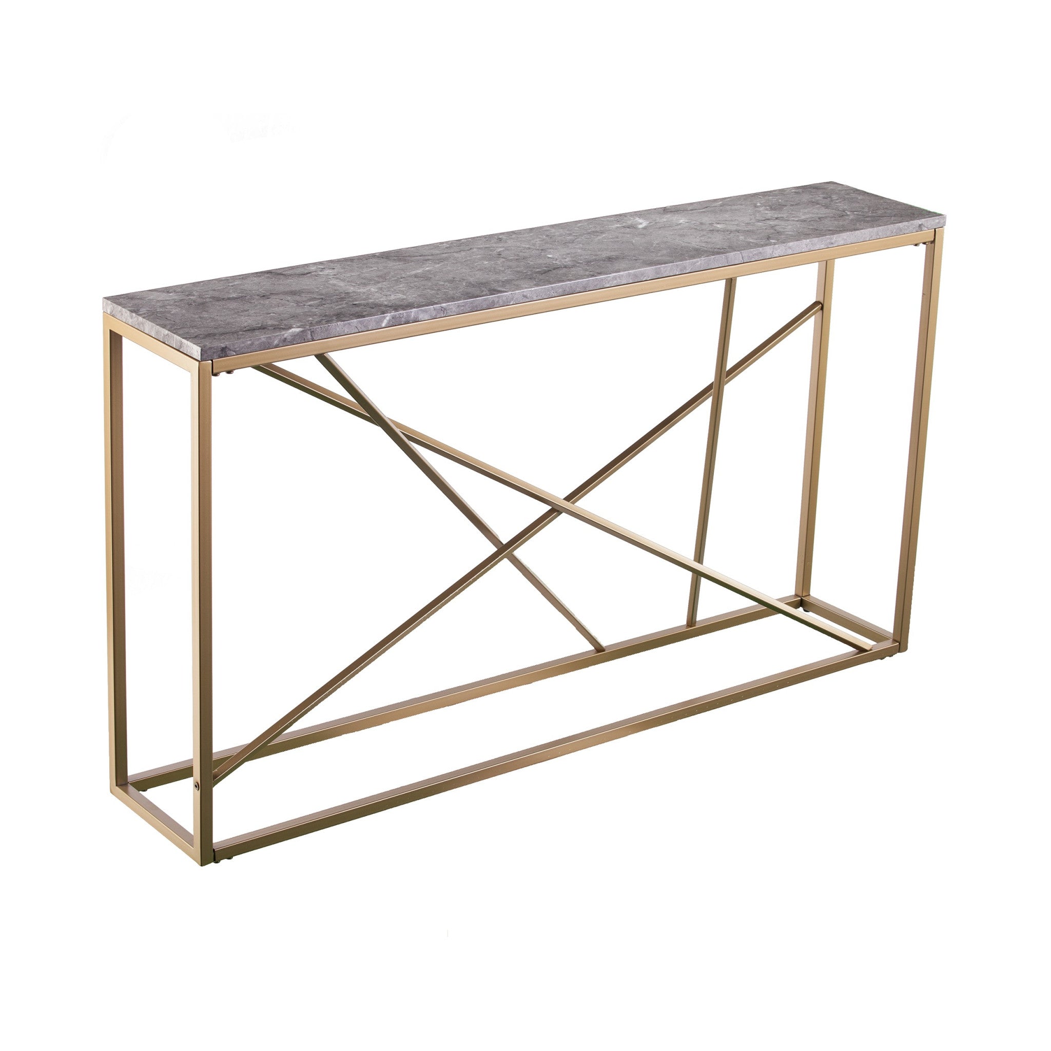 52" Gray and Gold Faux Marble Frame Console Table