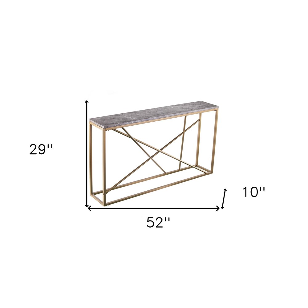 52" Gray and Gold Faux Marble and Metal A Frame Console Table