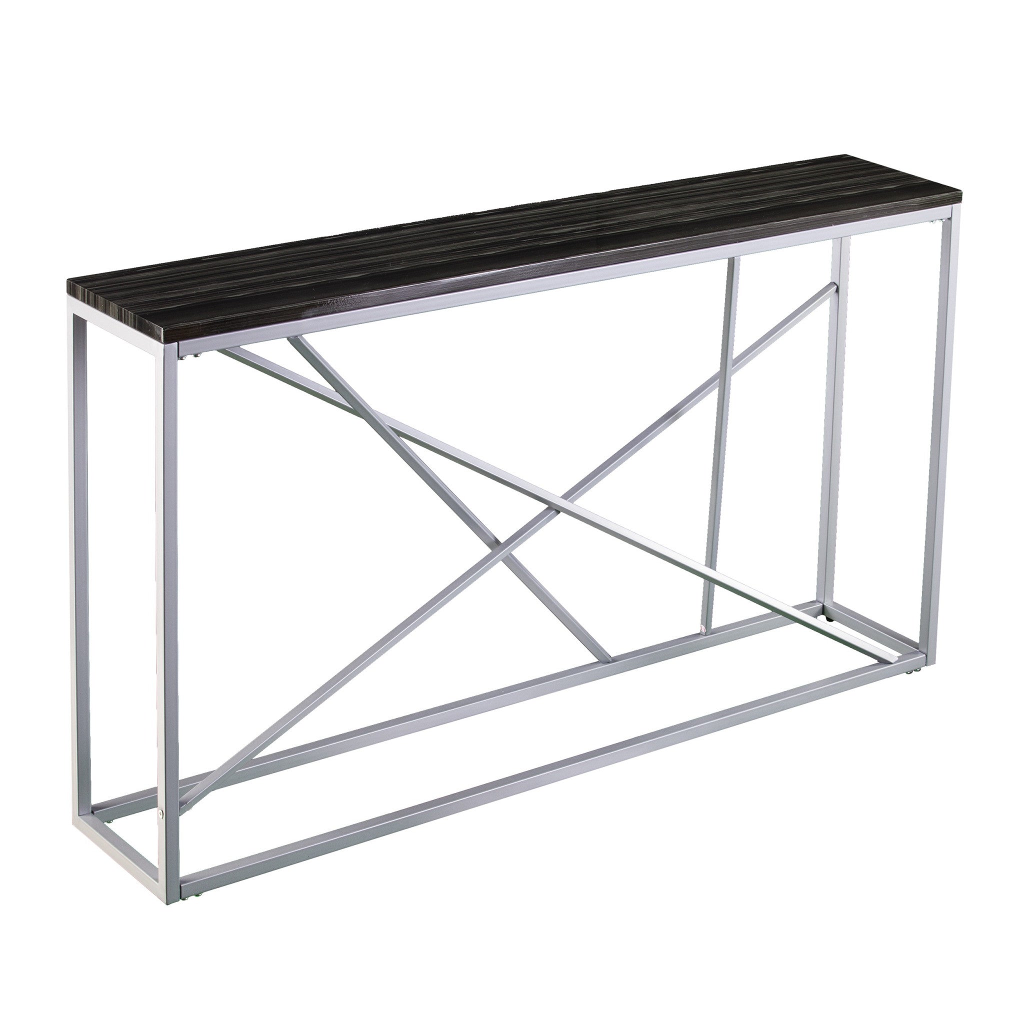 52" Black and Silver Faux Stone Frame Console Table