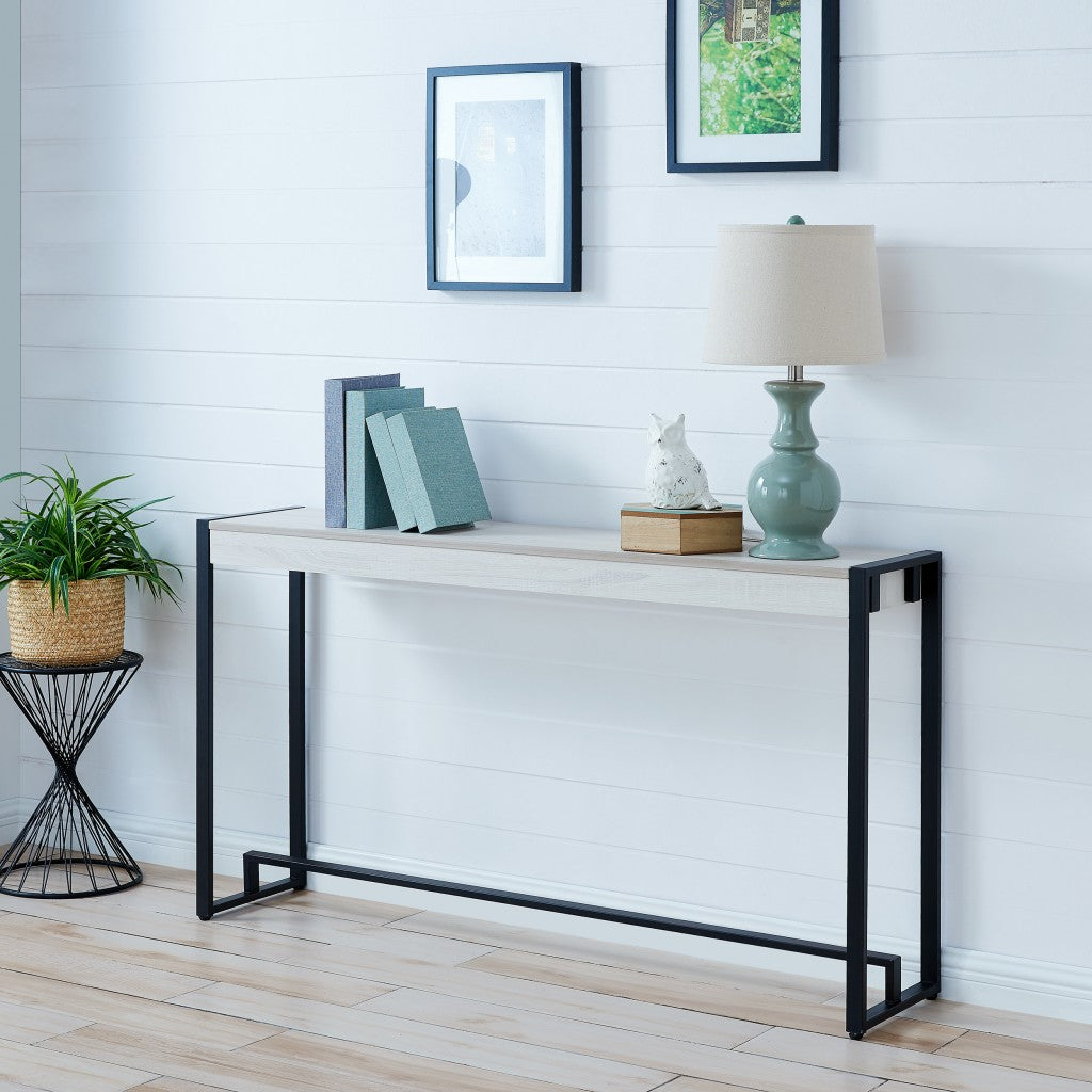 54" White and Black Distressed Sled Console Table