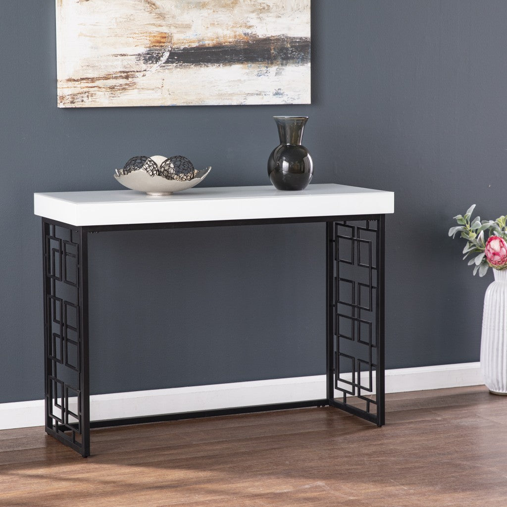 42" White and Black Glass Sled Console Table