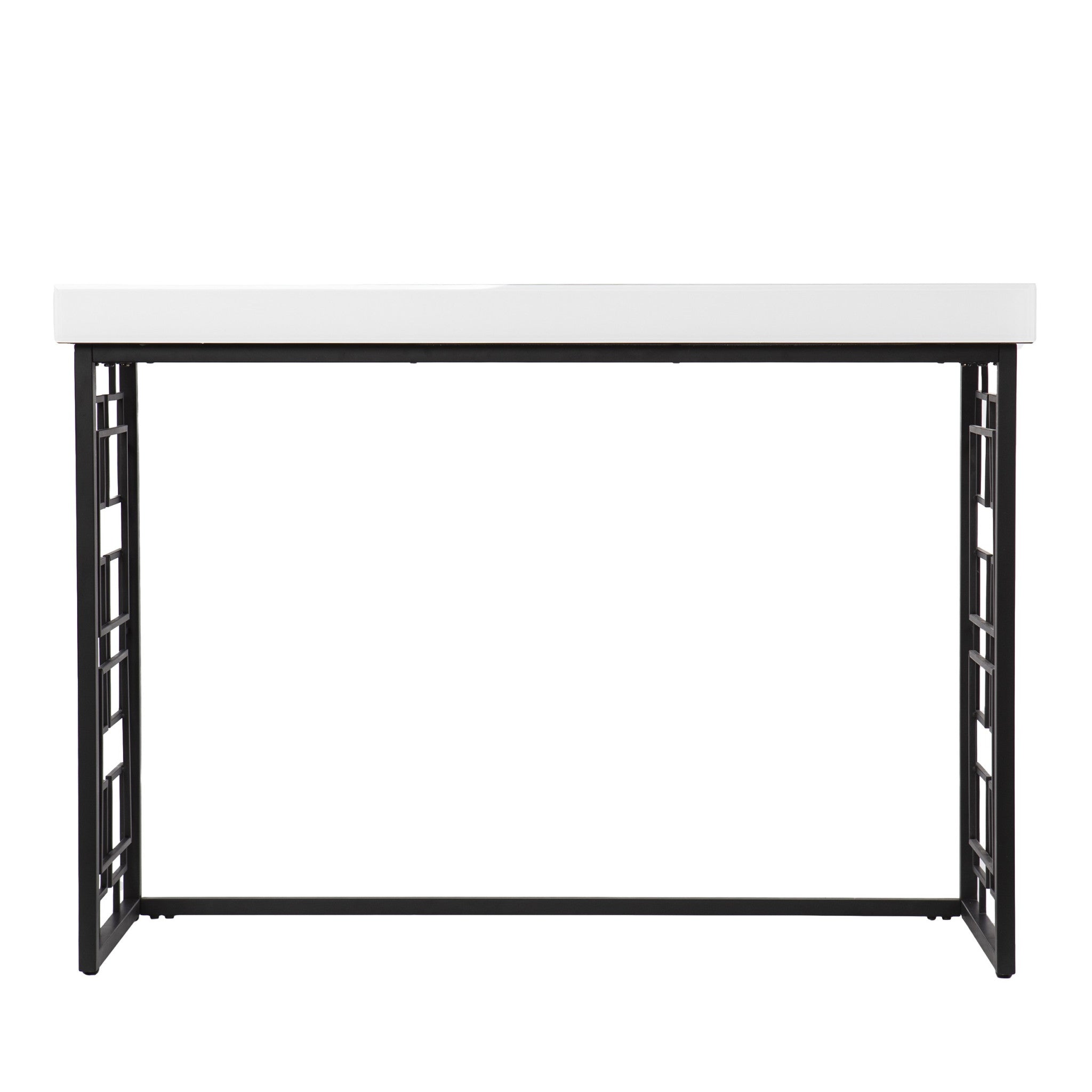 42" White and Black Glass Sled Console Table