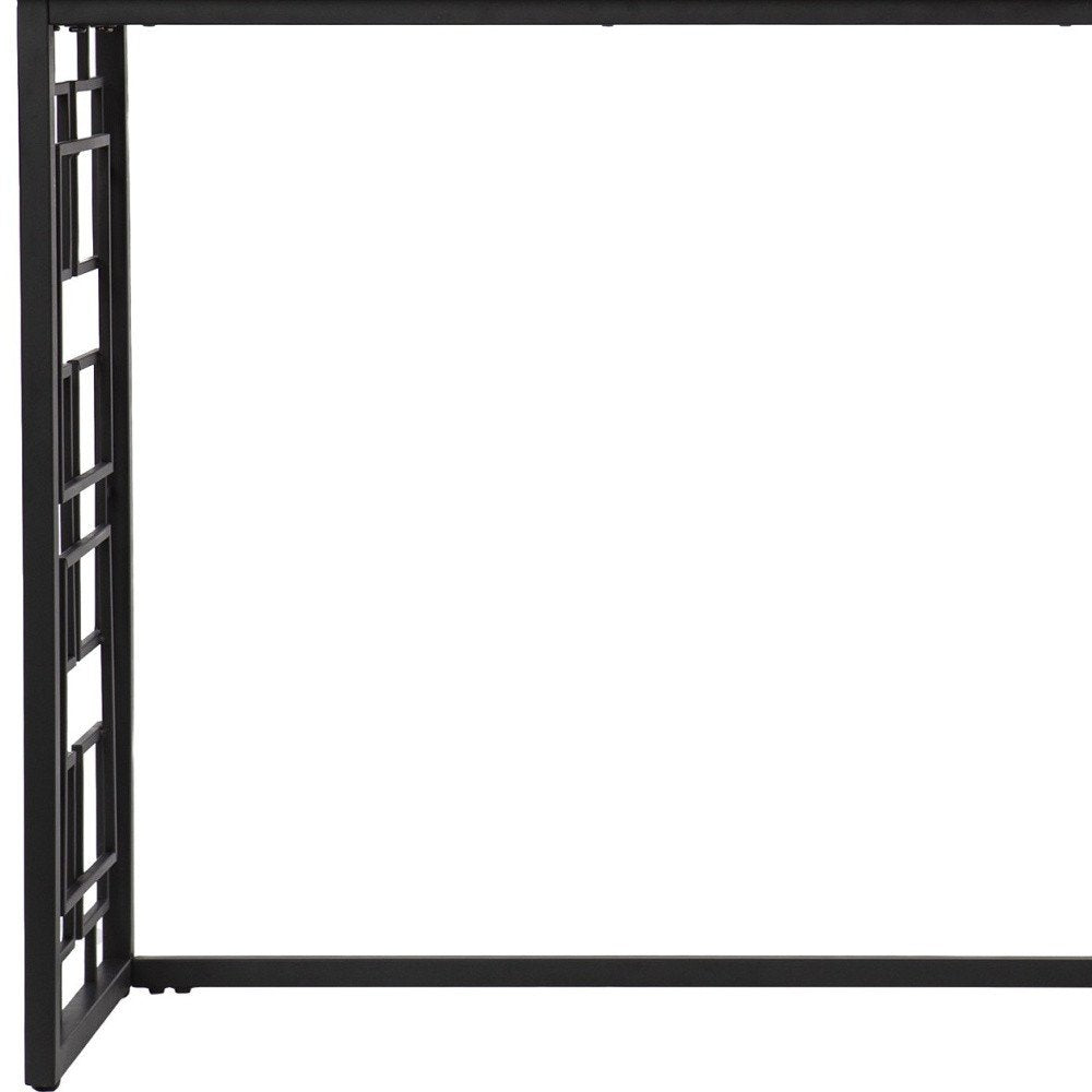 42" White and Black Glass and Metal Sled Console Table