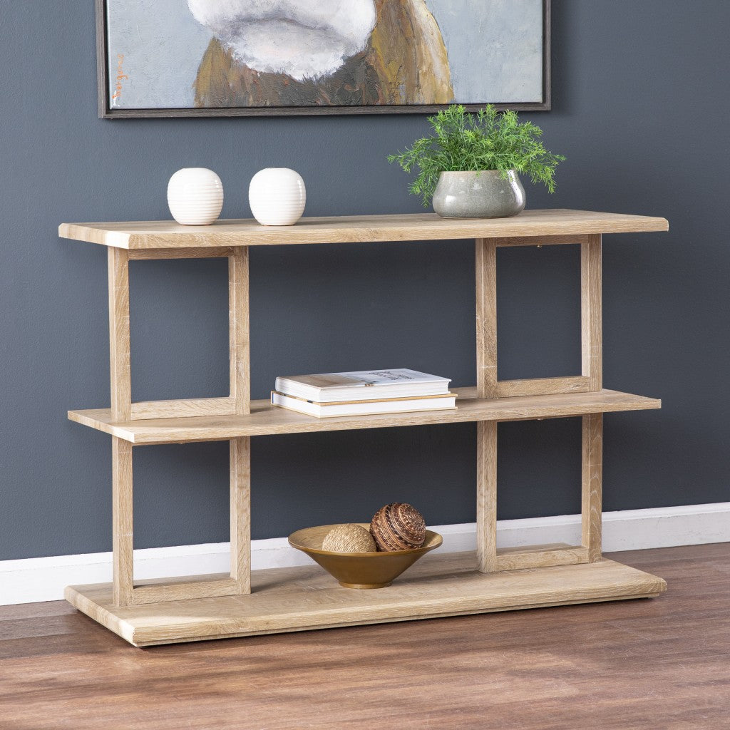 42" Natural Floor Shelf Console Table With Storage