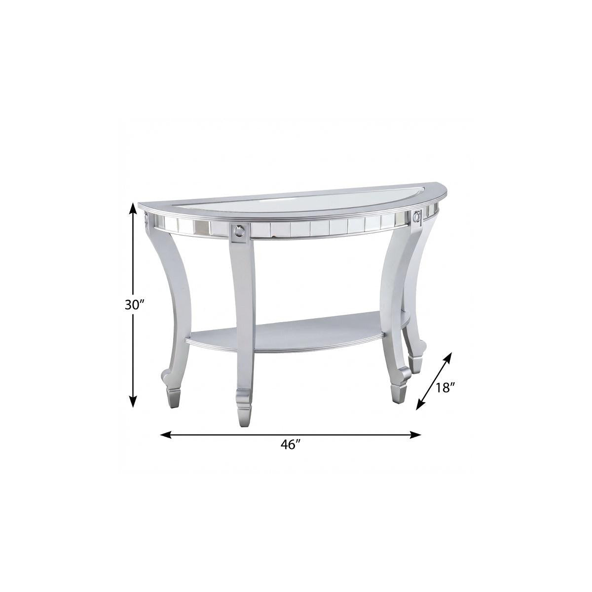 46" Silver Mirrored Glass Half Circle Console Table With Storage