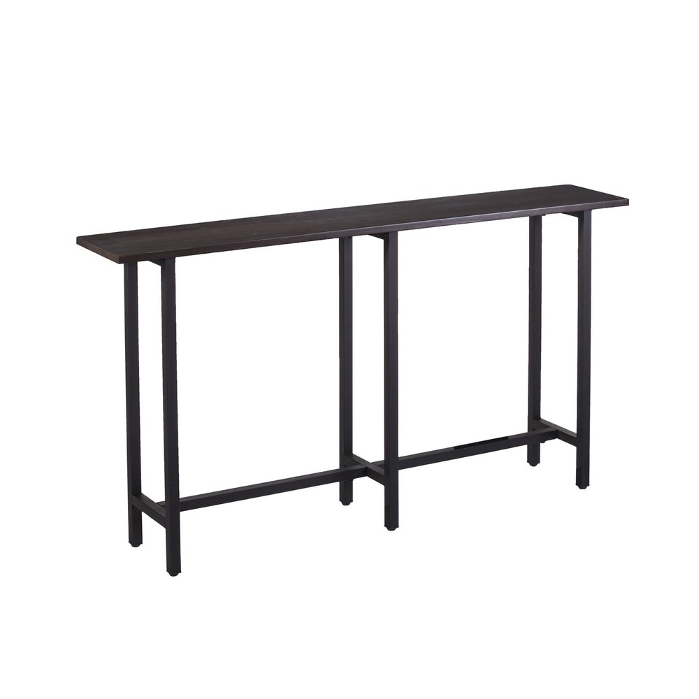 54" Espresso and Black Wood and Iron Console Table