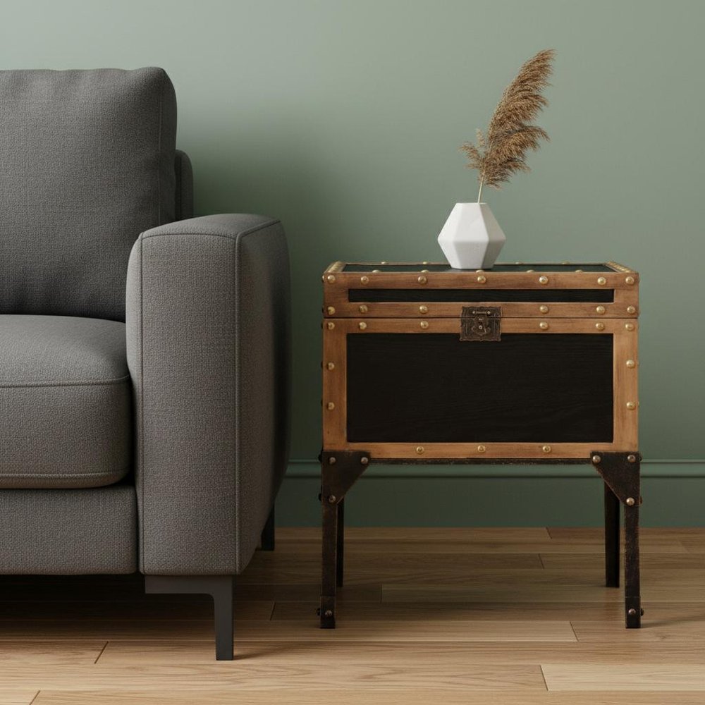 23" Black Manufactured Wood And Iron Square End Table