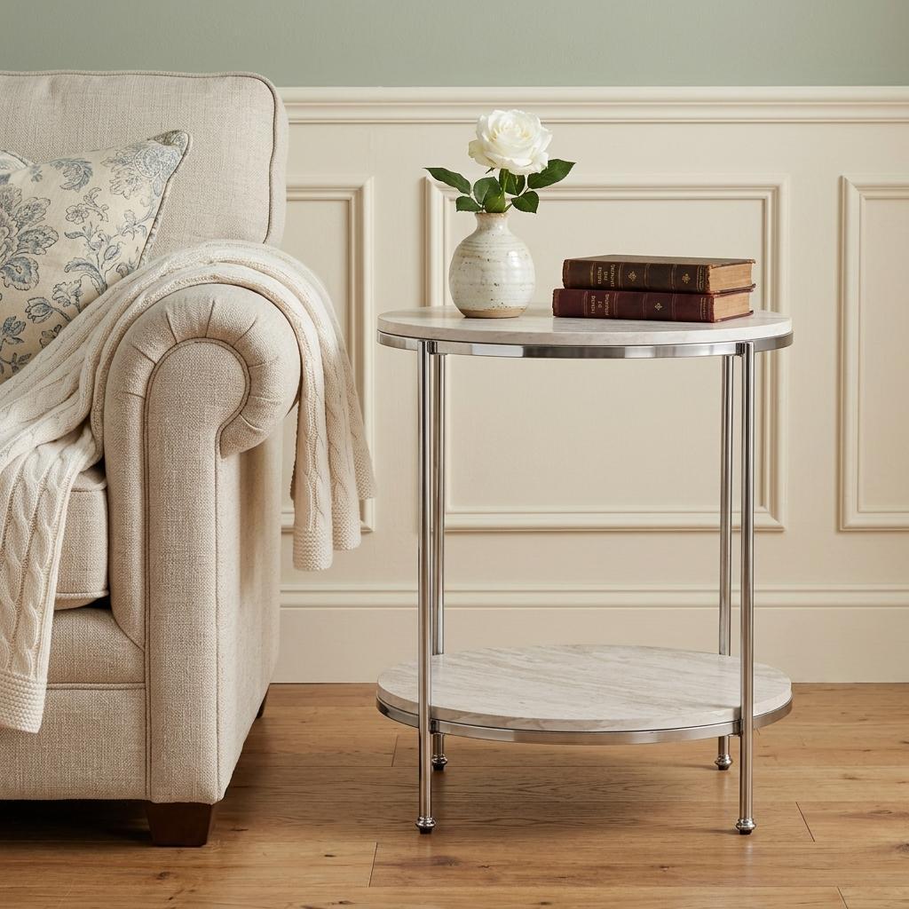 24" Chrome Manufactured Wood And Iron Rectangular End Table With Shelf