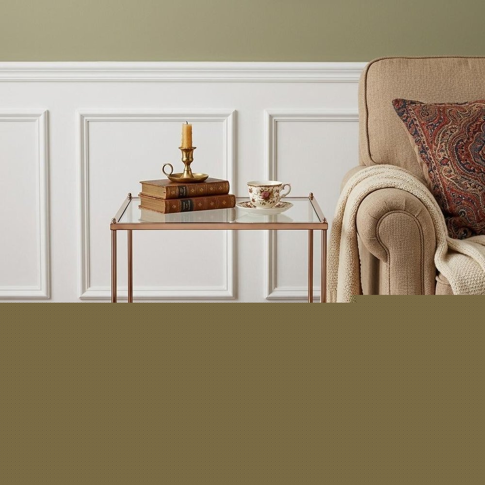 22" Clear And Gold Glass And Iron Square End Table With Shelf